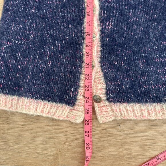 Handmade Knit Wool Button Down Knit Vest sz M - Marled Blue & Pink / Yellow - Picture 10 of 11